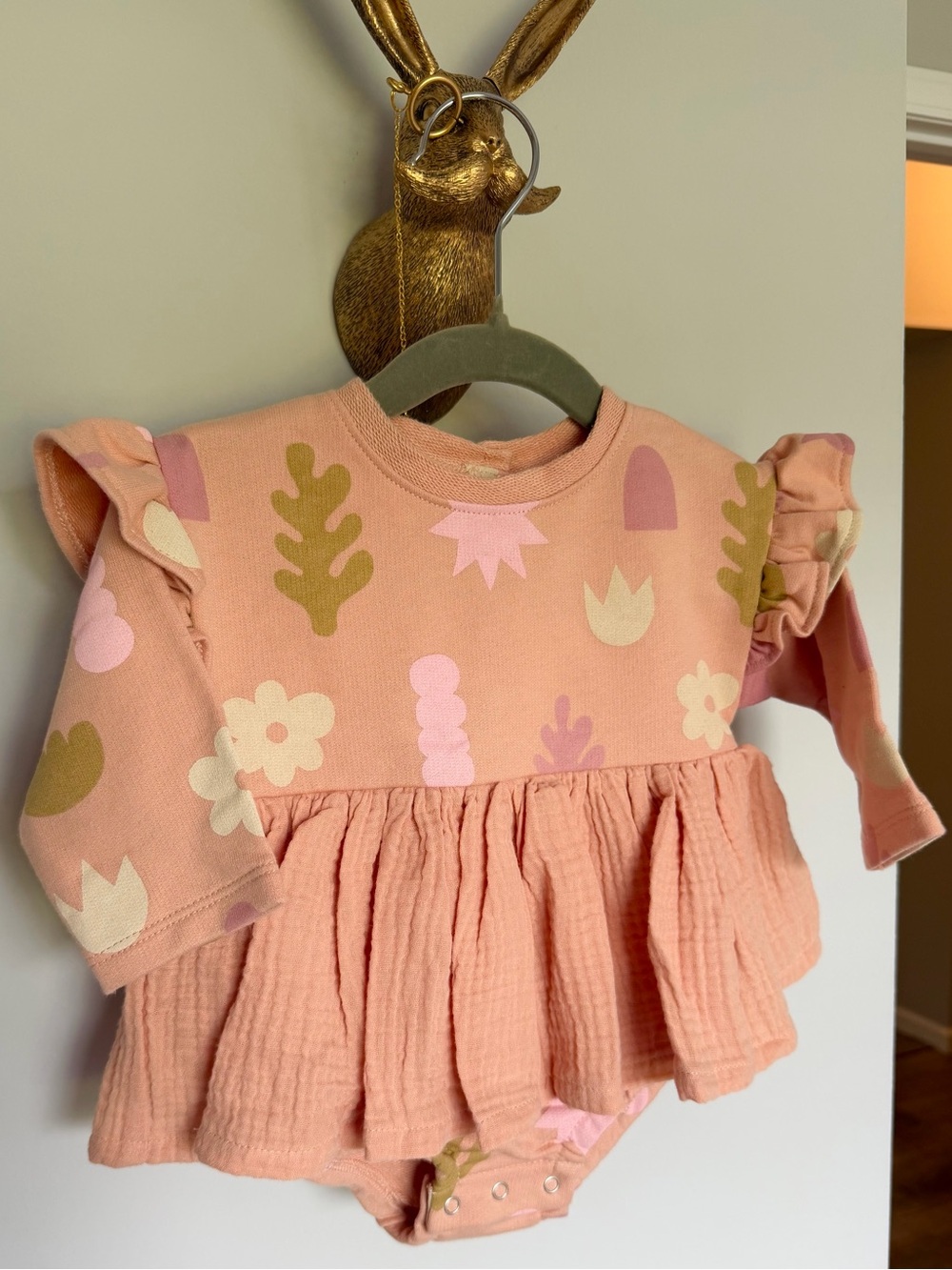 Mayoral Peach Floral Ruffle Bodysuit Dress